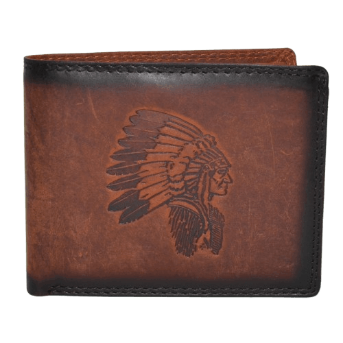 Real leather Embossed Wallet - Style No. AI-91ES (Chief) (Tan)