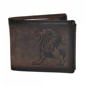 Real leather Embossed Wallet - Style No. AI-91ES (Lion) Dk Brown