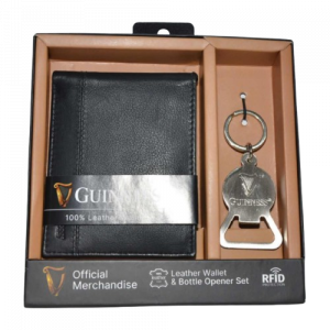Guinness Leather RFID Wallet & Keyring Bottle Opener Set- Style No. JBGNGS03 (Black Only)